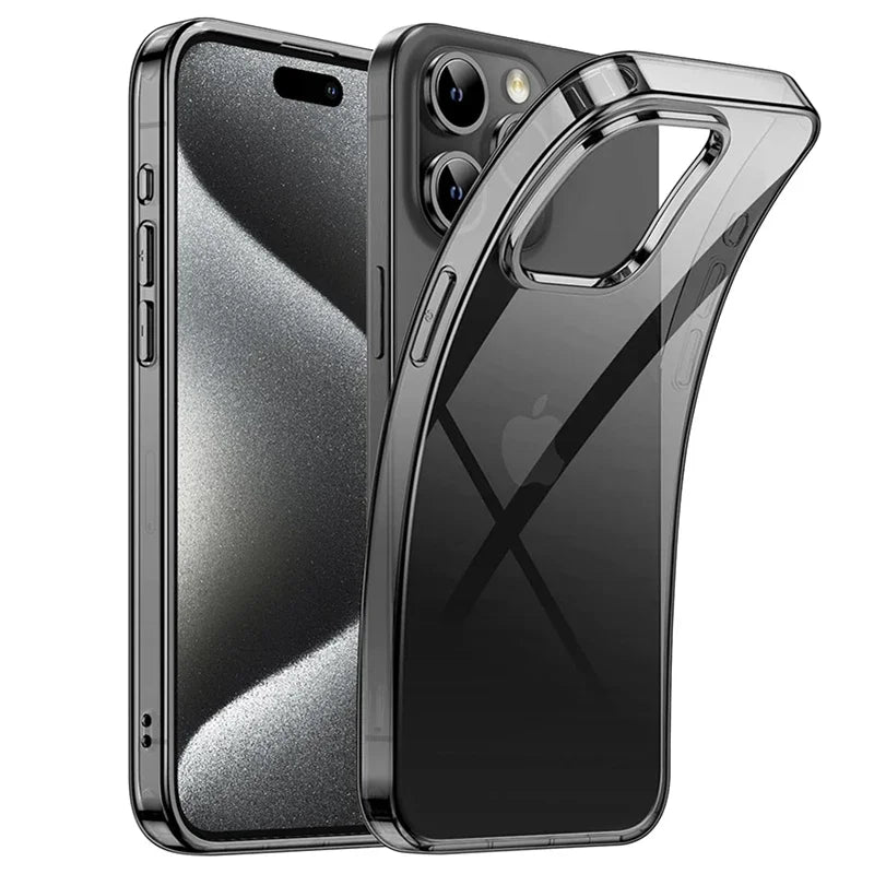 Transparent black silicone soft TPU case for iPhone 16 15 Pro Max carcasa ultra thin case for iPhone 14 13 12 mini 11 pro Max