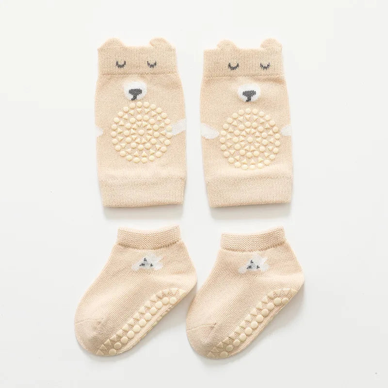 Baby Knee Pads Sock Set Anti Slip Socks infantil Kneecap Kid Crawling Safety Floor Socks Knee Protector Kneepad Leg Warmer Girls