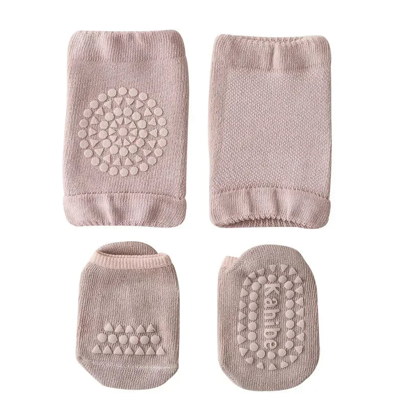 Baby Knee Pads Socks Set Solid Color Anti Slip Socks Kneepad Kid Crawling Safety Floor Socks Knee Protector for Girls Boys