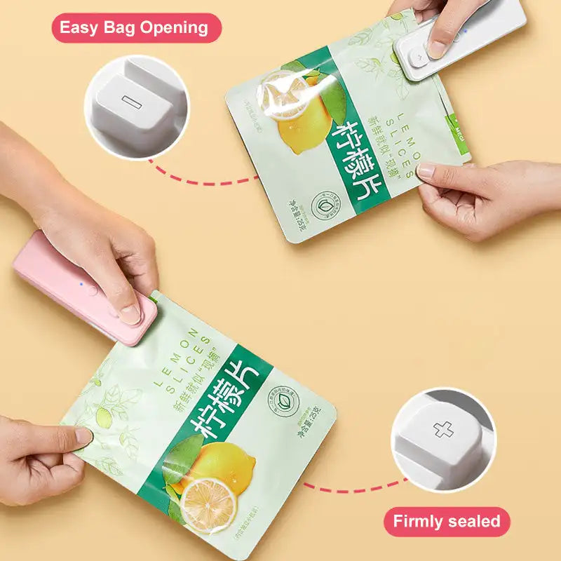 2 In 1 Mini Heat Sealer Portable Handheld Sealing Vacuum Machine USB Charging Food Snack Plastic Storage Bag Sealer Packing Bag