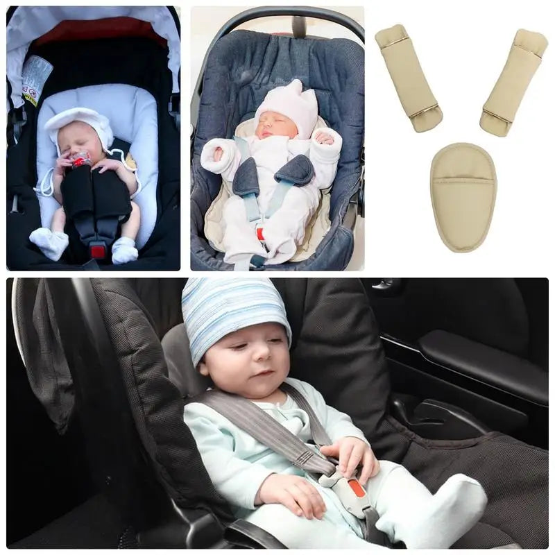 Kids Seat Belt Protector Set Shoulder Pads Soft Safety Belt Strap Pads With Crotch Pad Cute Seat Belt Cushion For Stroller &