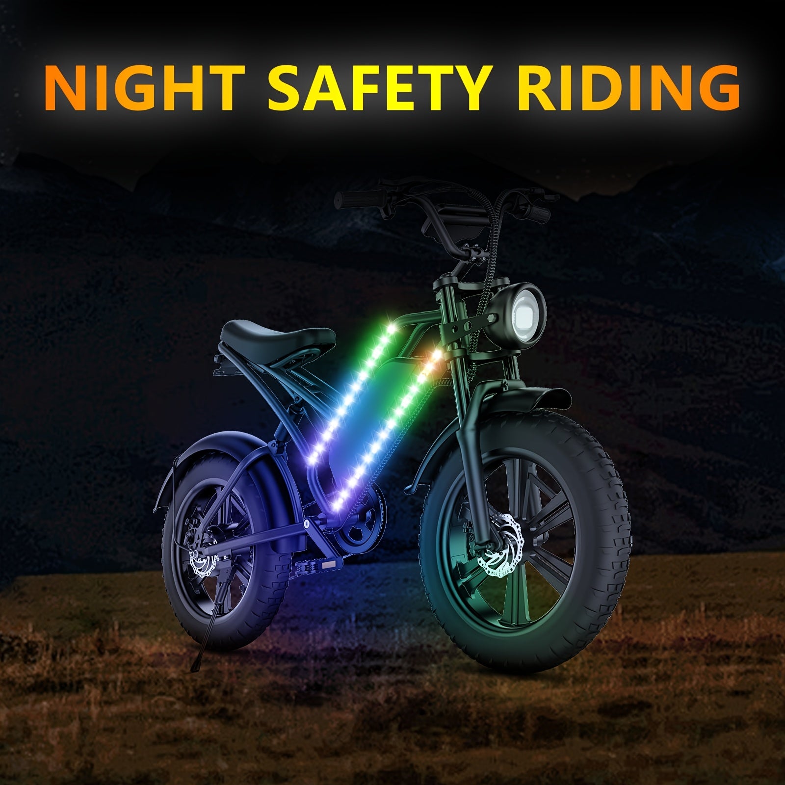 Universal Fit LED Bike Light Strip, Cuttable Rubber Black with Multi-Color Lights, Waterproof USB/Battery Dual-Powered Bicycle Lighting Kit for Night Riding - 60.96x49.99cm, All-Weather, for Thanksgiving, Christmas, Halloween