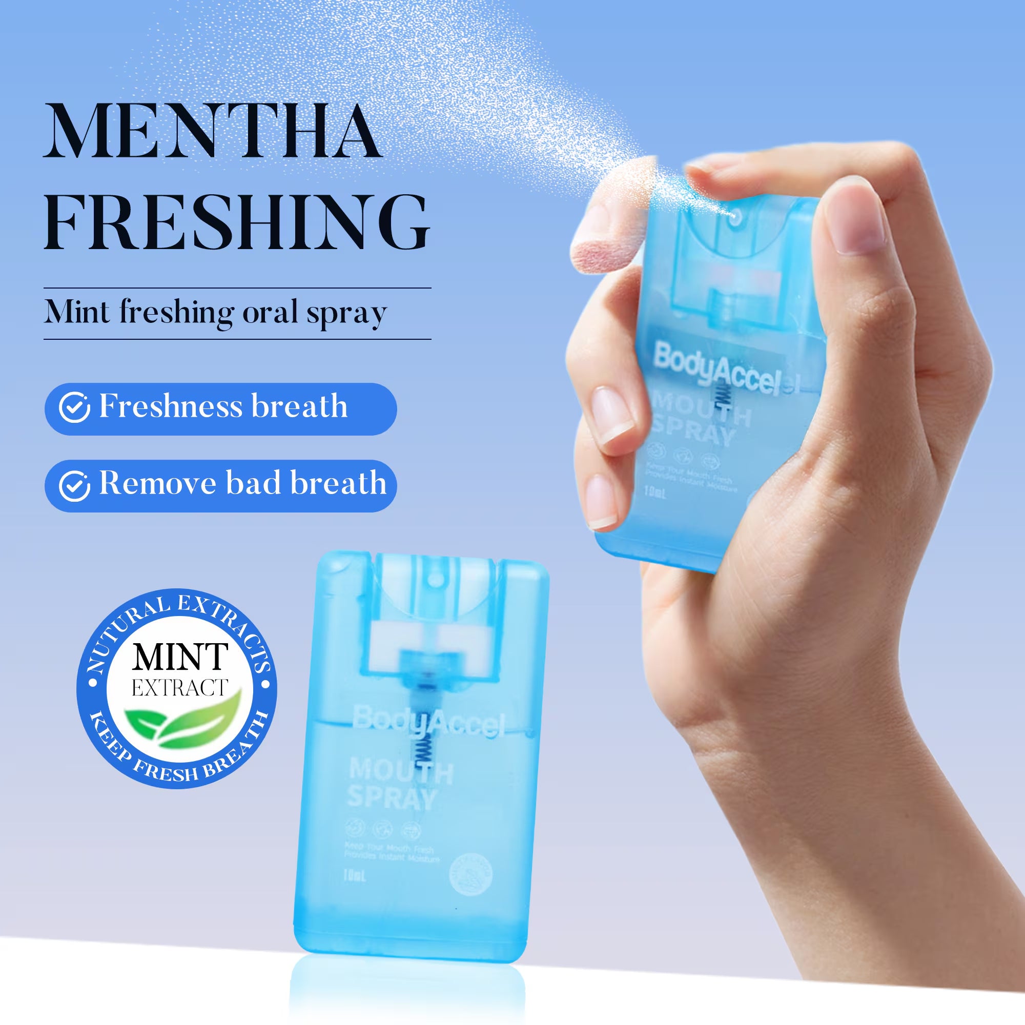 BodyAccel Mouth Spray Ora Care Mist For Breath, Non-Aerosol Sucrose-Free Bad Breath Refresher Spray