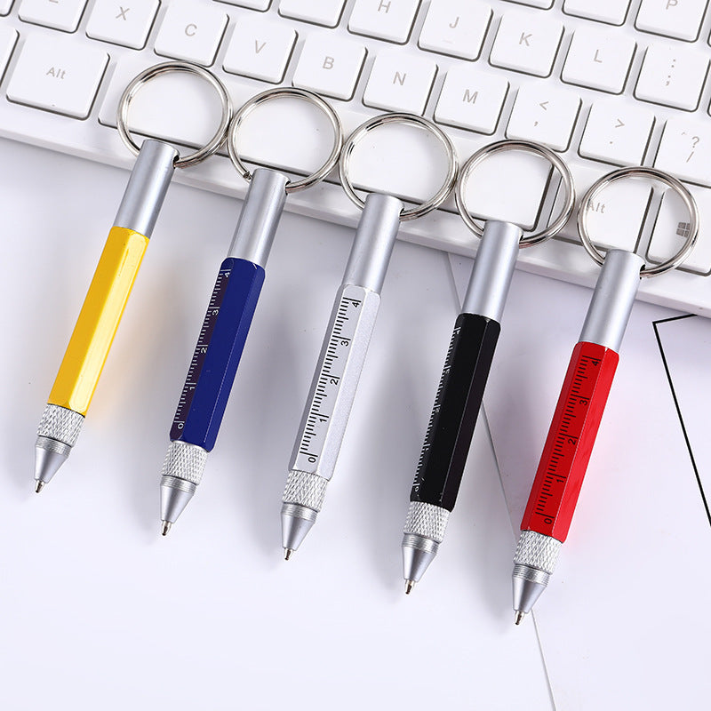 6 In 1 Mini Multifunction Ballpoint Pen Keychain Gel Pen Touch Pen Screwdriver Metal Small Ruler Pen Tool Gift